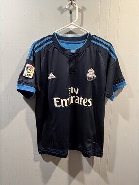 Mens Adidas Real Madrid Jersey Size US Medium Navy/Blue LFP Patch Benzema